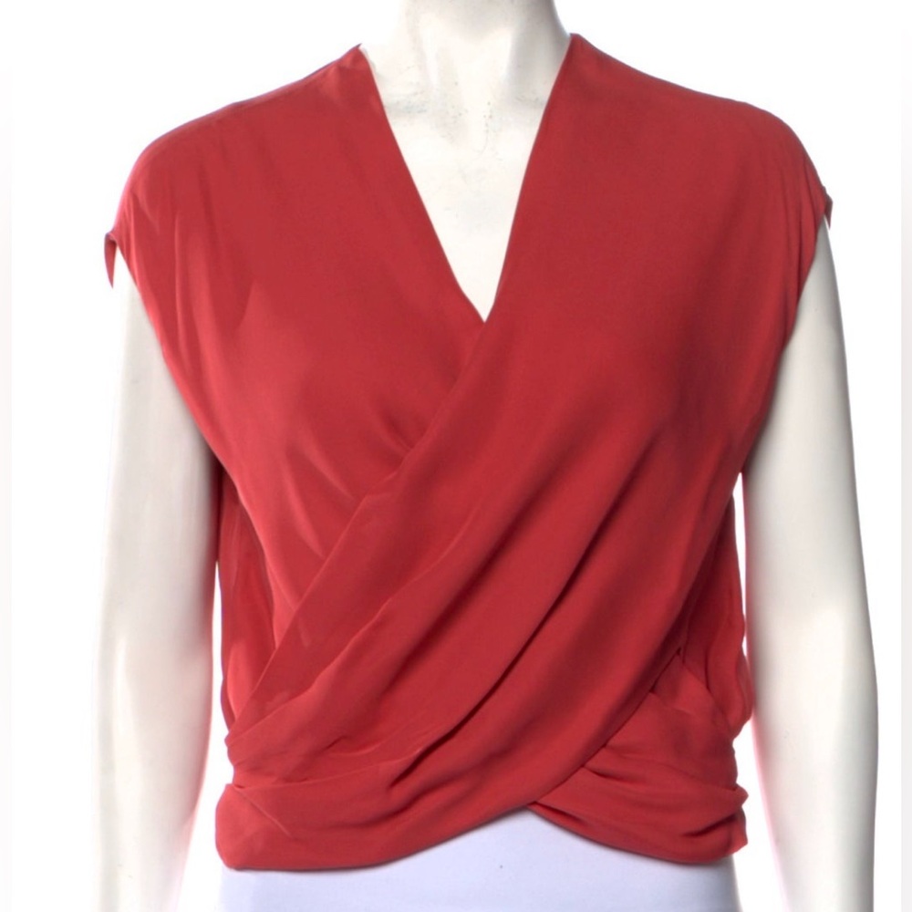 L’Agence Silk V-Neck Wrap Short Sleeve Crop Top Size XS